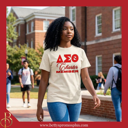 Delta Sigma Theta ΔΣΘ Charter Member Screen Printed T-Shirt-Delta Sigma Theta Paraphernalia-Delta Sigma Theta T-Shirts-Betty's Promos Plus