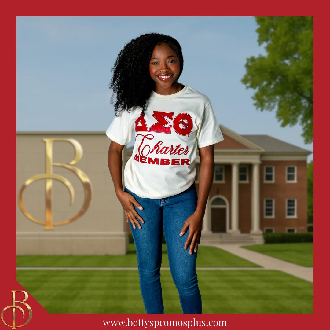 Delta Sigma Theta ΔΣΘ Charter Member Screen Printed T-Shirt-Delta Sigma Theta Paraphernalia-Delta Sigma Theta T-Shirts-Betty's Promos Plus