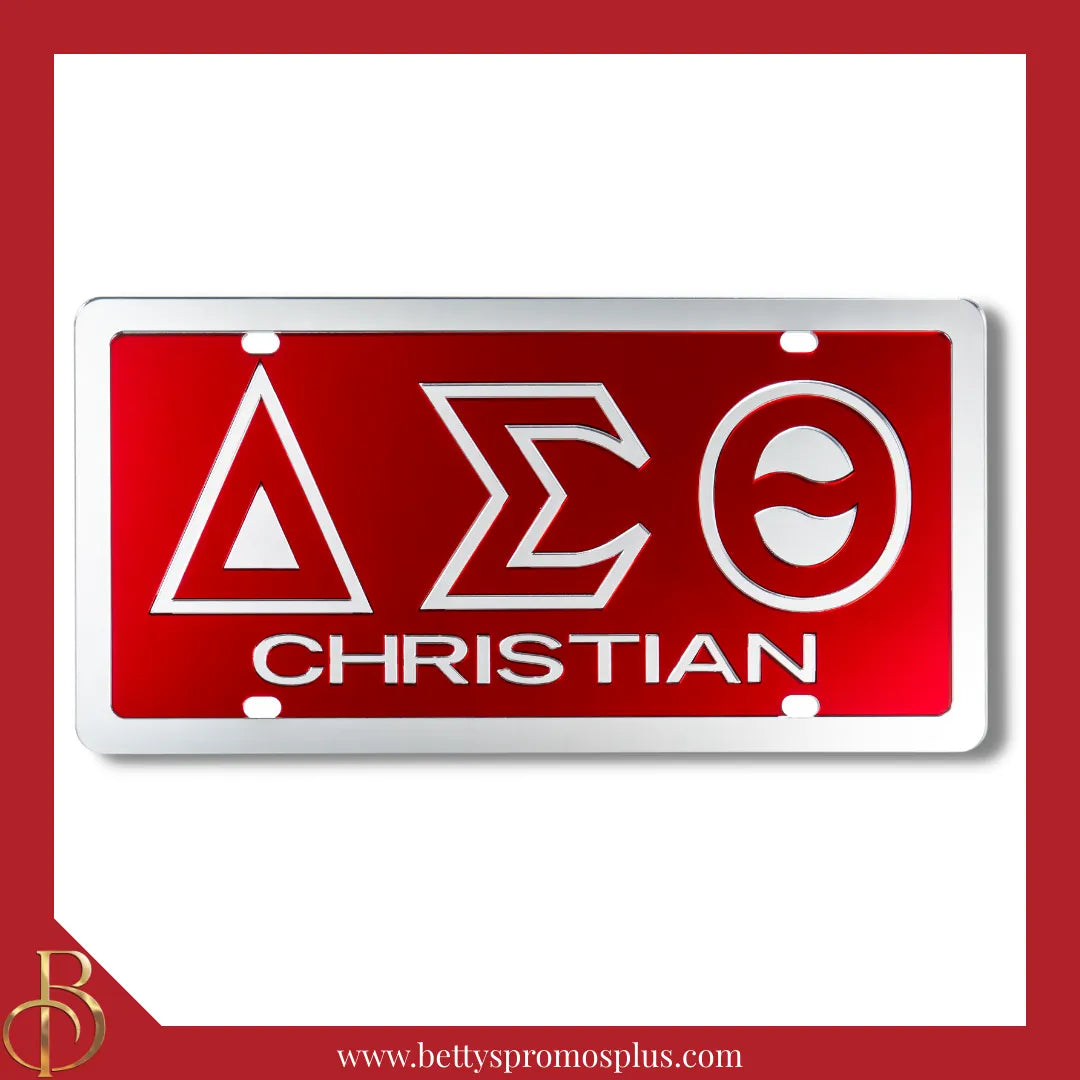 Delta Sigma Theta ΔΣΘ Christian Laser Engraved Mirrored Acrylic Auto Tag License Plate-Delta Sigma Theta Paraphernalia-Delta Sigma Theta Auto Tag-Betty's Promos Plus