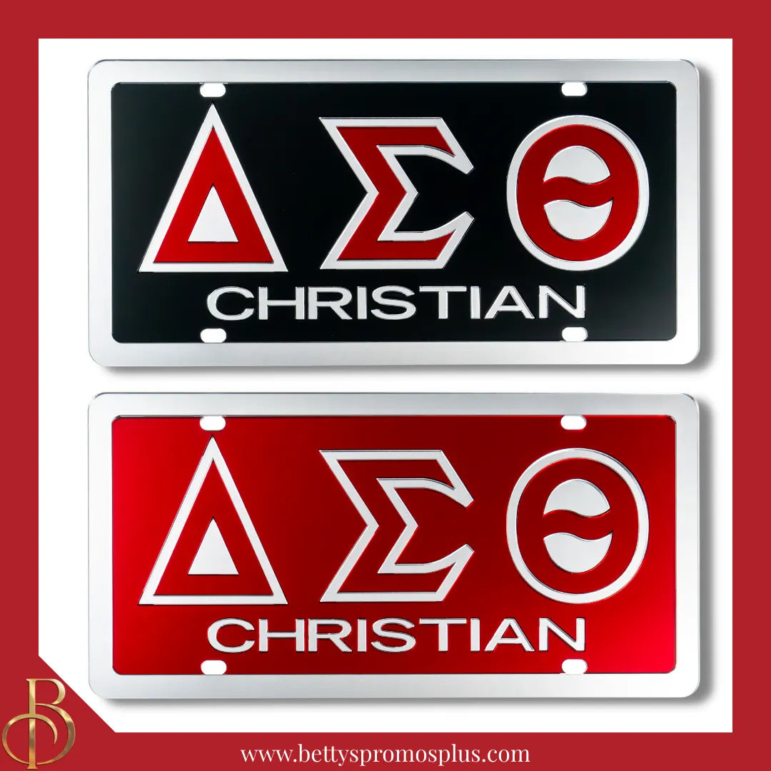 Delta Sigma Theta ΔΣΘ Christian Laser Engraved Mirrored Acrylic Auto Tag License Plate-Delta Sigma Theta Paraphernalia-Delta Sigma Theta Auto Tag-Betty's Promos Plus