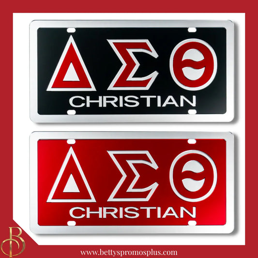 Delta Sigma Theta ΔΣΘ Christian Laser Engraved Mirrored Acrylic Auto Tag License Plate-Delta Sigma Theta Paraphernalia-Delta Sigma Theta Auto Tag-Betty's Promos Plus