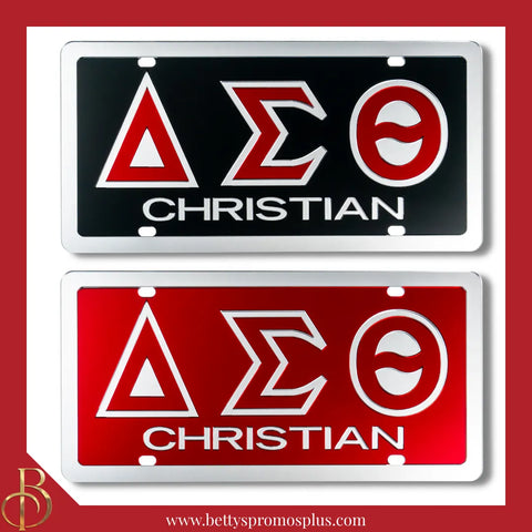 Delta Sigma Theta ΔΣΘ Christian Laser Engraved Mirrored Acrylic Auto Tag License Plate-Delta Sigma Theta Paraphernalia-Delta Sigma Theta Auto Tag-Betty's Promos Plus