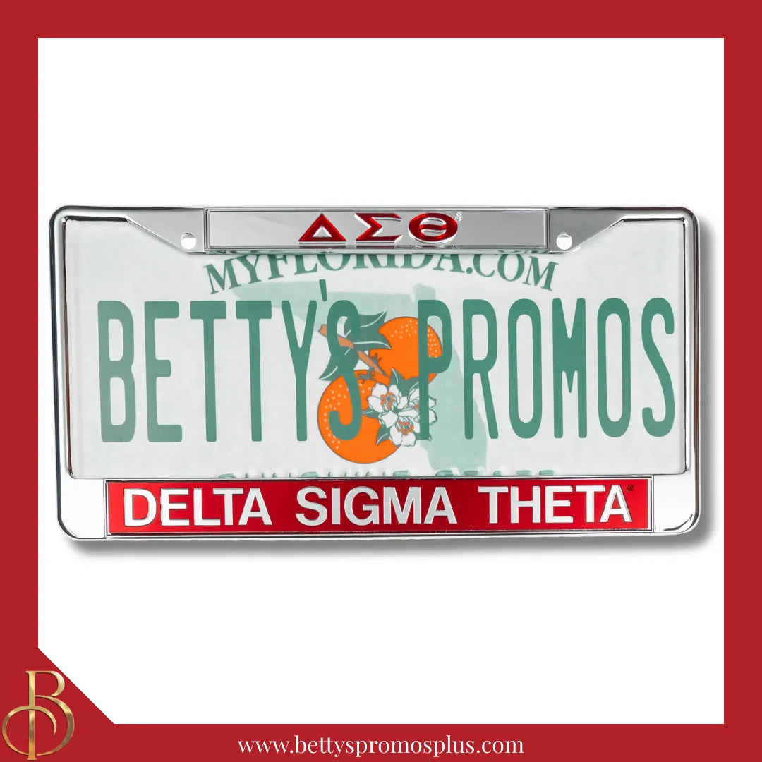 Delta Sigma Theta ΔΣΘ Chrome Laser Engraved Mirrored Acrylic License Plate Frame-Delta Sigma Theta Paraphernalia-Delta Sigma Theta Auto Tag Frame-Betty's Promos Plus