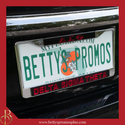 Delta Sigma Theta ΔΣΘ Chrome Laser Engraved Mirrored Acrylic License Plate Frame-Delta Sigma Theta Paraphernalia-Delta Sigma Theta Auto Tag Frame-Betty's Promos Plus