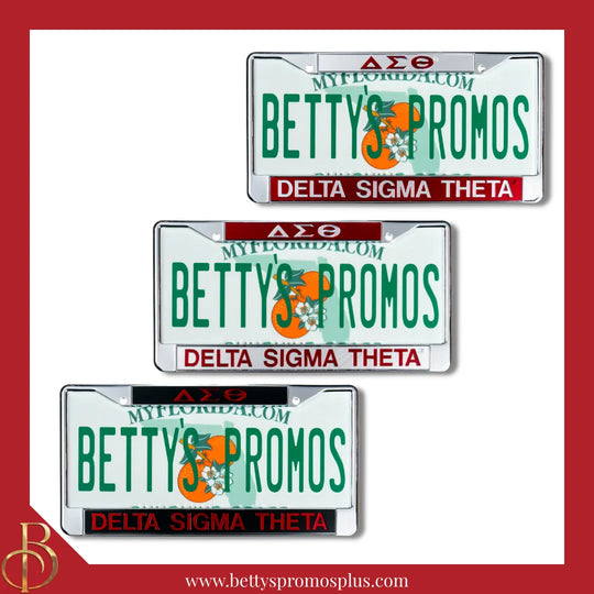 Delta Sigma Theta ΔΣΘ Chrome Laser Engraved Mirrored Acrylic License Plate Frame-Delta Sigma Theta Paraphernalia-Delta Sigma Theta Auto Tag Frame-Betty's Promos Plus