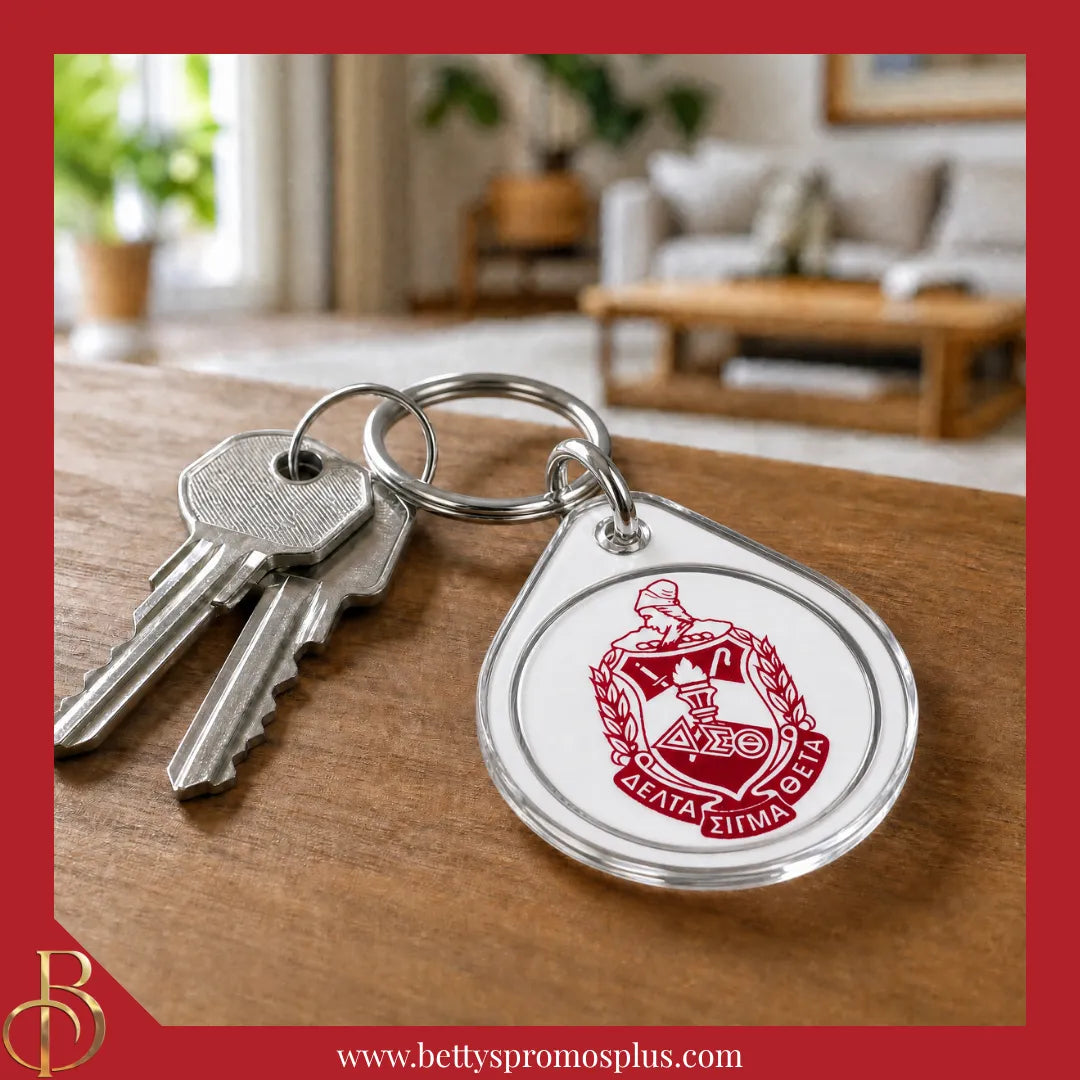 Delta Sigma Theta ΔΣΘ Circular Acrylic Keychain with Shield or Greek Letters-Delta Sigma Theta Paraphernalia-Delta Sigma Theta Keychain-Betty's Promos Plus