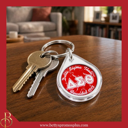 Delta Sigma Theta ΔΣΘ Circular Acrylic Keychain with Shield or Greek Letters-Delta Sigma Theta Paraphernalia-Delta Sigma Theta Keychain-Betty's Promos Plus