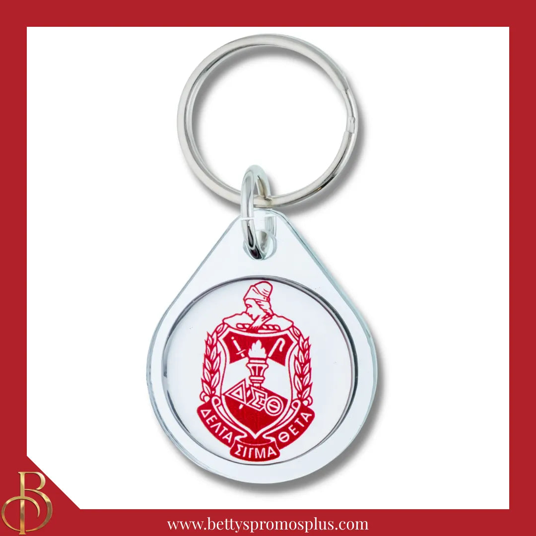 Delta Sigma Theta ΔΣΘ Circular Acrylic Keychain with Shield or Greek Letters-Silver-ΔΣΘ Shield-Delta Sigma Theta Paraphernalia-Delta Sigma Theta Keychain-Betty's Promos Plus