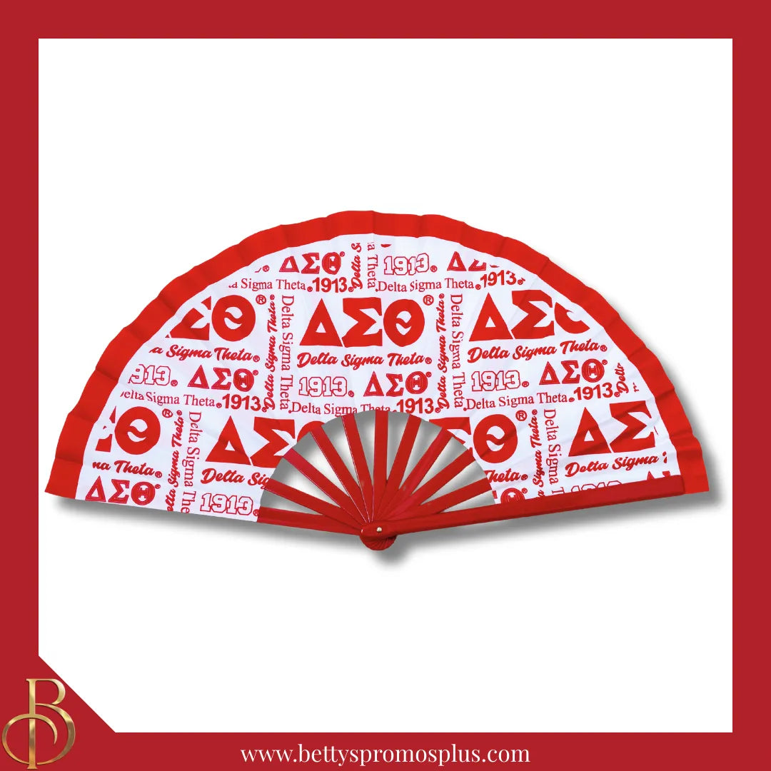 Delta Sigma Theta ΔΣΘ Clacking Accordion Handheld Fan-White-Red Blades-Delta Sigma Theta Paraphernalia-Delta Sigma Theta Fan-Betty's Promos Plus