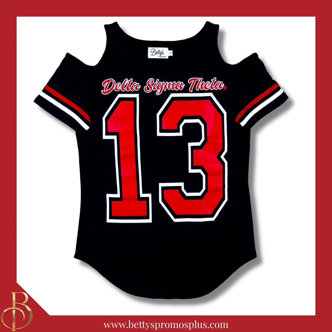 Delta Sigma Theta ΔΣΘ Cold Shoulder 13 Screen Printed T-Shirt-Black-Small-Delta Sigma Theta Paraphernalia-Delta Sigma Theta T-Shirts-Betty's Promos Plus