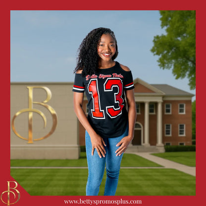 Delta Sigma Theta ΔΣΘ Cold Shoulder 13 Screen Printed T-Shirt-Delta Sigma Theta Paraphernalia-Delta Sigma Theta T-Shirts-Betty's Promos Plus