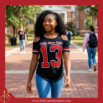 Delta Sigma Theta ΔΣΘ Cold Shoulder 13 Screen Printed T-Shirt-Delta Sigma Theta Paraphernalia-Delta Sigma Theta T-Shirts-Betty's Promos Plus