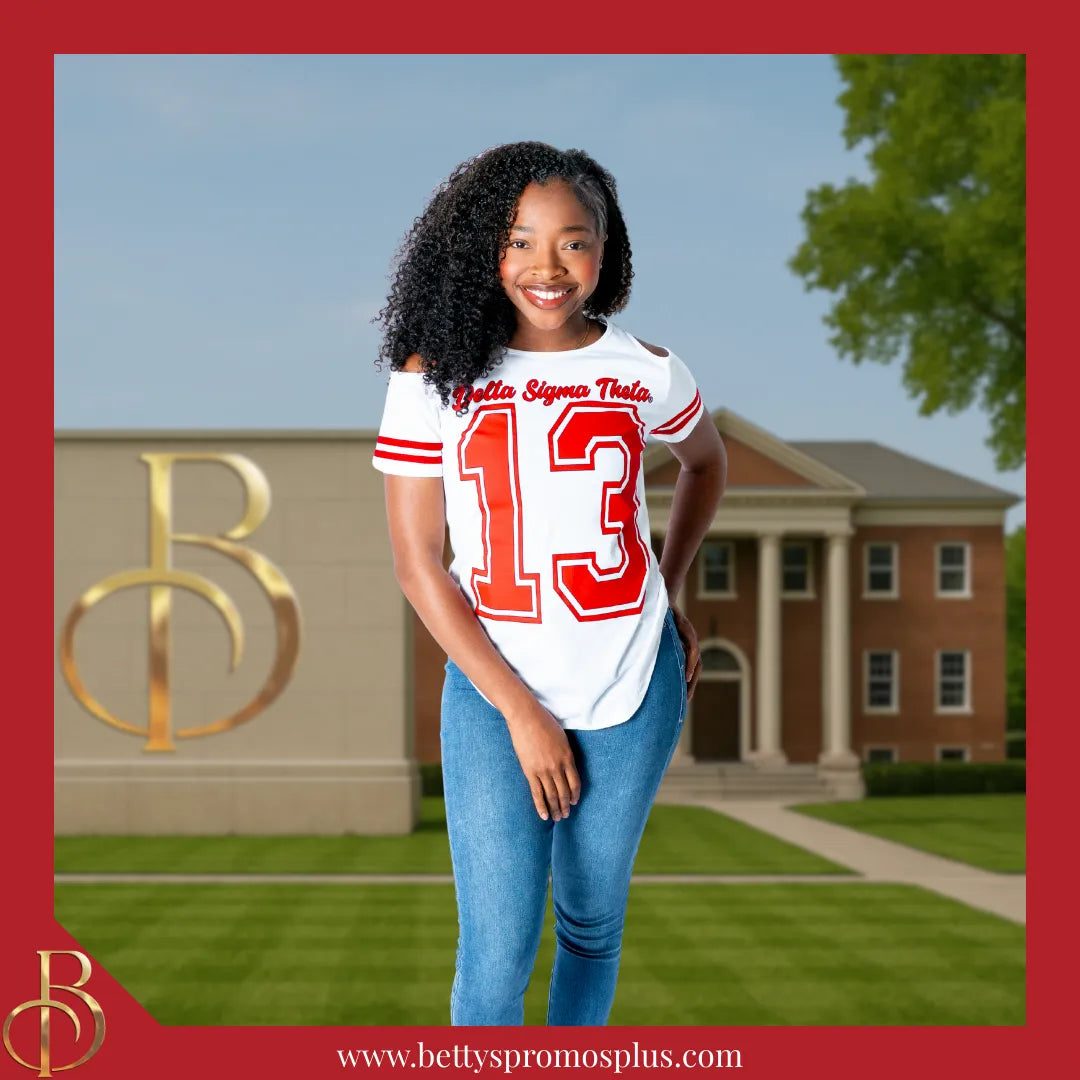 Delta Sigma Theta ΔΣΘ Cold Shoulder 13 Screen Printed T-Shirt-Delta Sigma Theta Paraphernalia-Delta Sigma Theta T-Shirts-Betty's Promos Plus
