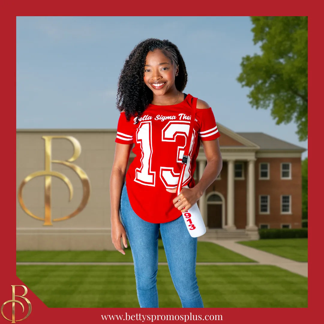 Delta Sigma Theta ΔΣΘ Cold Shoulder 13 Screen Printed T-Shirt-Delta Sigma Theta Paraphernalia-Delta Sigma Theta T-Shirts-Betty's Promos Plus