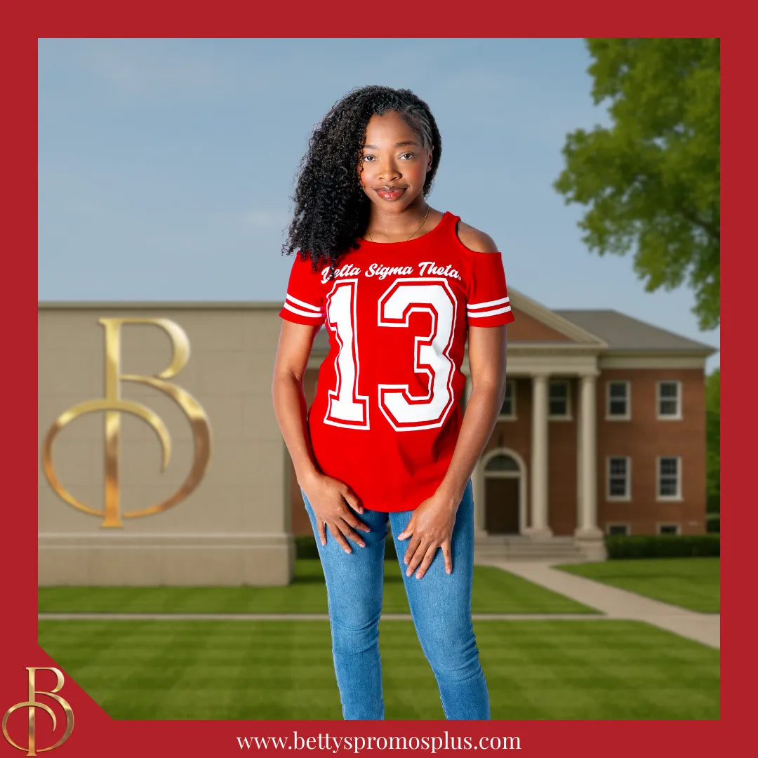 Delta Sigma Theta ΔΣΘ Cold Shoulder 13 Screen Printed T-Shirt-Delta Sigma Theta Paraphernalia-Delta Sigma Theta T-Shirts-Betty's Promos Plus