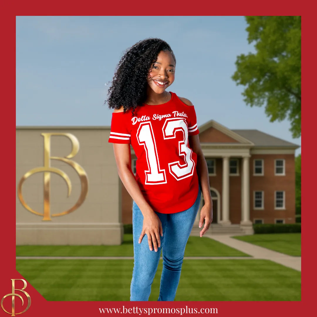 Delta Sigma Theta ΔΣΘ Cold Shoulder 13 Screen Printed T-Shirt-Delta Sigma Theta Paraphernalia-Delta Sigma Theta T-Shirts-Betty's Promos Plus