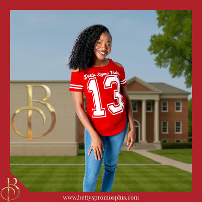 Delta Sigma Theta ΔΣΘ Cold Shoulder 13 Screen Printed T-Shirt-Delta Sigma Theta Paraphernalia-Delta Sigma Theta T-Shirts-Betty's Promos Plus