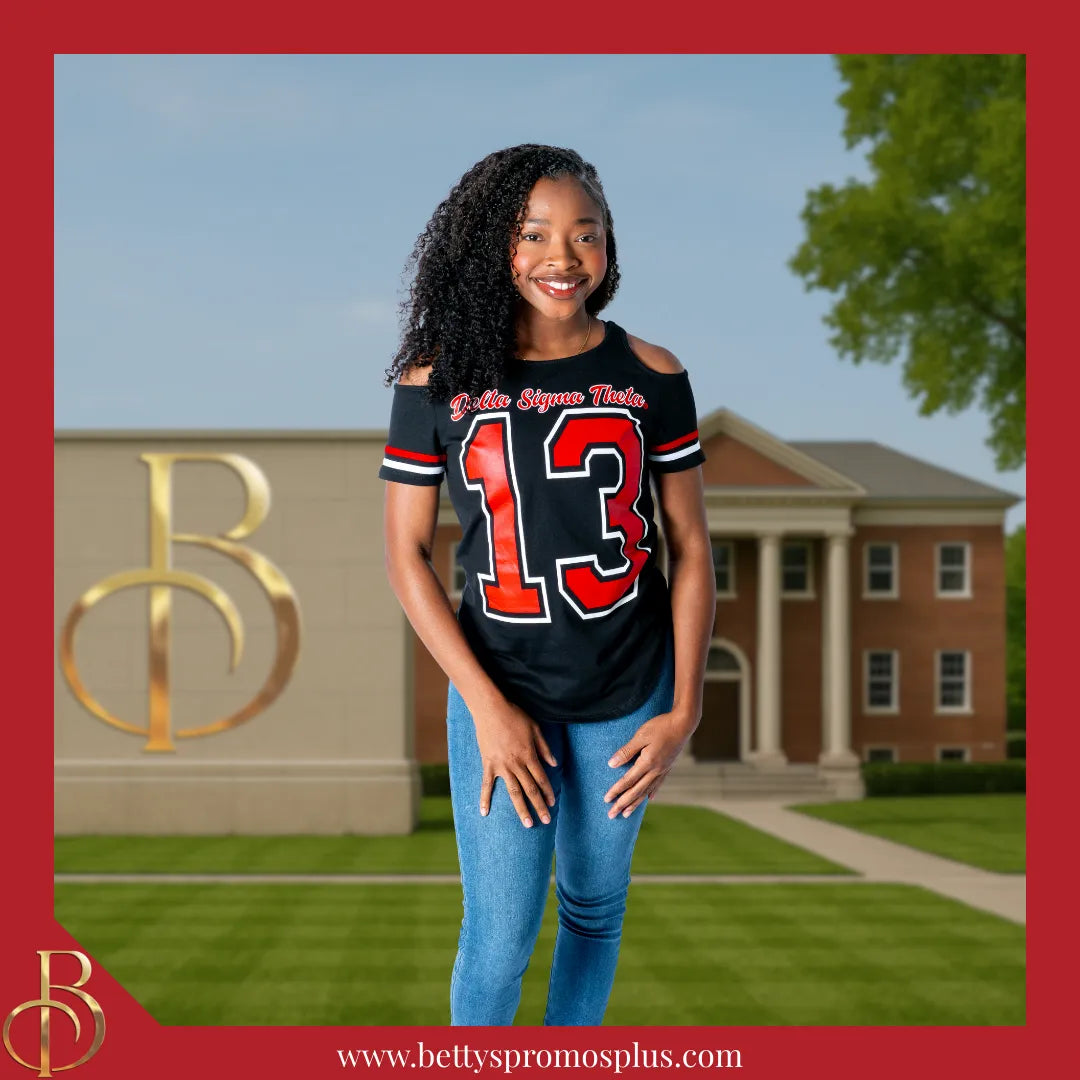 Delta Sigma Theta ΔΣΘ Cold Shoulder 13 Screen Printed T-Shirt-Delta Sigma Theta Paraphernalia-Delta Sigma Theta T-Shirts-Betty's Promos Plus