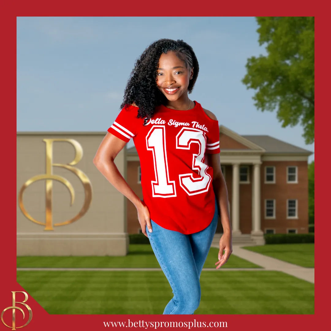Delta Sigma Theta ΔΣΘ Cold Shoulder 13 Screen Printed T-Shirt-Delta Sigma Theta Paraphernalia-Delta Sigma Theta T-Shirts-Betty's Promos Plus