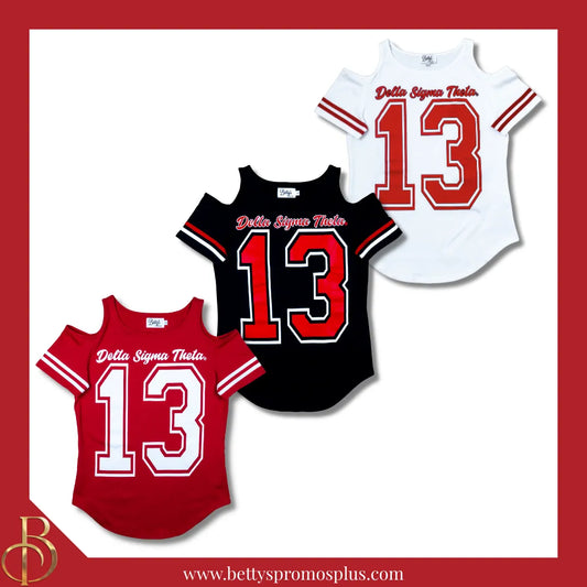 Delta Sigma Theta ΔΣΘ Cold Shoulder 13 Screen Printed T-Shirt-Delta Sigma Theta Paraphernalia-Delta Sigma Theta T-Shirts-Betty's Promos Plus