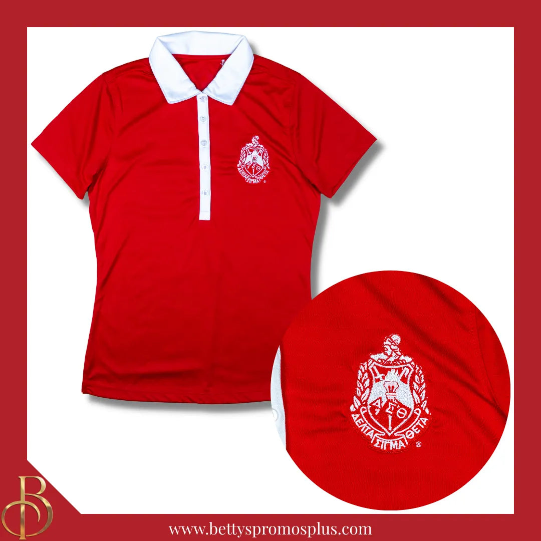 Delta Sigma Theta ΔΣΘ Contrast Collar Golf Shirt Dry Fit Polo-Delta Sigma Theta Paraphernalia-Delta Sigma Theta Polo Shirt-Betty's Promos Plus