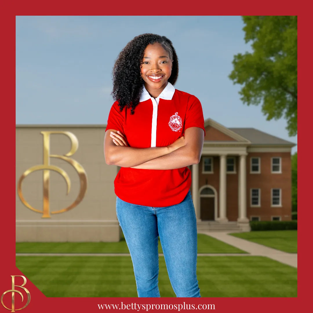 Delta Sigma Theta ΔΣΘ Contrast Collar Golf Shirt Dry Fit Polo-Delta Sigma Theta Paraphernalia-Delta Sigma Theta Polo Shirt-Betty's Promos Plus