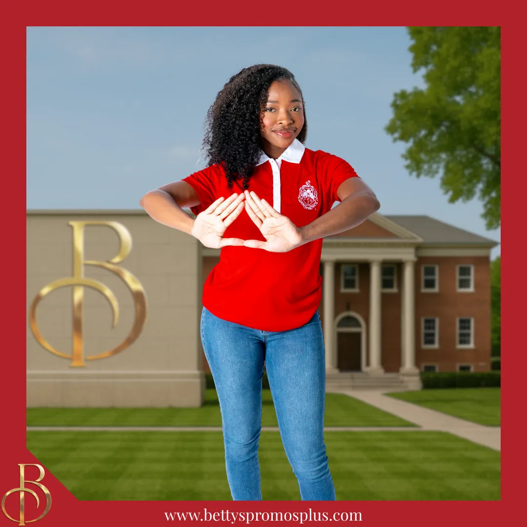 Delta Sigma Theta ΔΣΘ Contrast Collar Golf Shirt Dry Fit Polo-Delta Sigma Theta Paraphernalia-Delta Sigma Theta Polo Shirt-Betty's Promos Plus