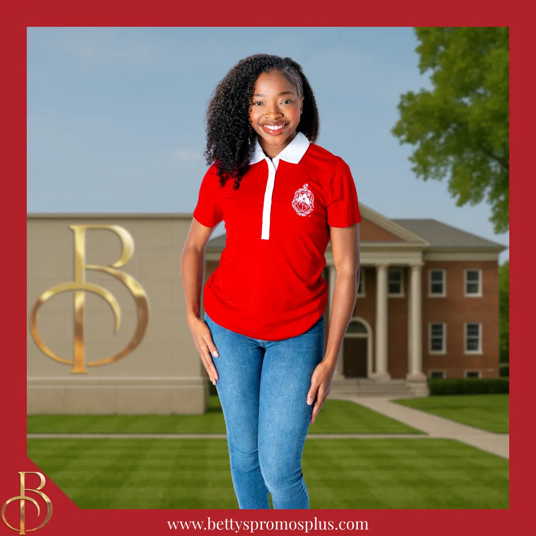 Delta Sigma Theta ΔΣΘ Contrast Collar Golf Shirt Dry Fit Polo-Delta Sigma Theta Paraphernalia-Delta Sigma Theta Polo Shirt-Betty's Promos Plus