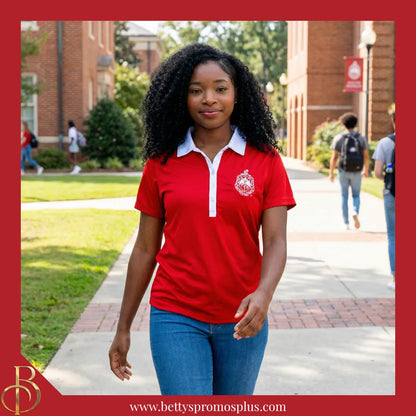 Delta Sigma Theta ΔΣΘ Contrast Collar Golf Shirt Dry Fit Polo-Delta Sigma Theta Paraphernalia-Delta Sigma Theta Polo Shirt-Betty's Promos Plus