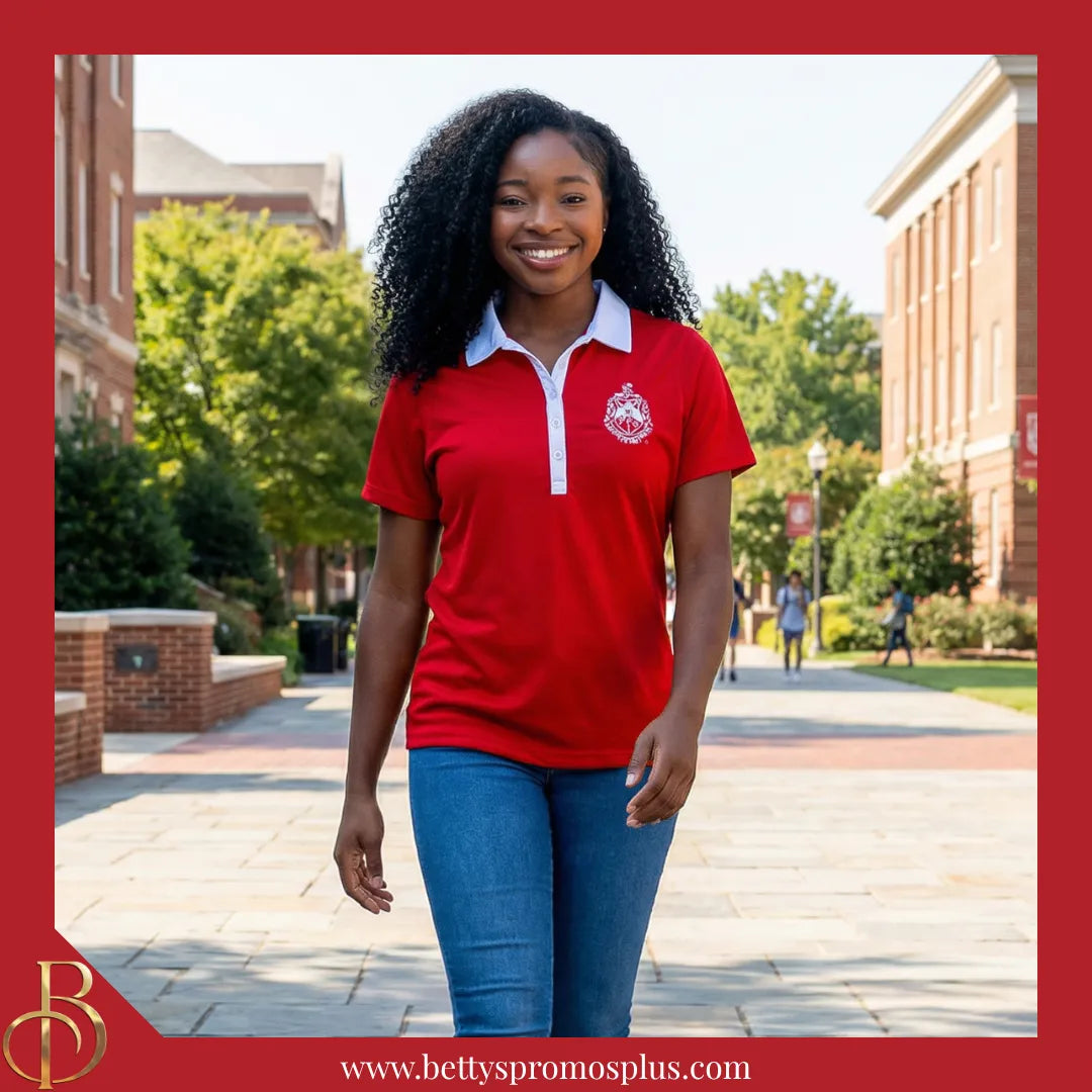 Delta Sigma Theta ΔΣΘ Contrast Collar Golf Shirt Dry Fit Polo-Delta Sigma Theta Paraphernalia-Delta Sigma Theta Polo Shirt-Betty's Promos Plus