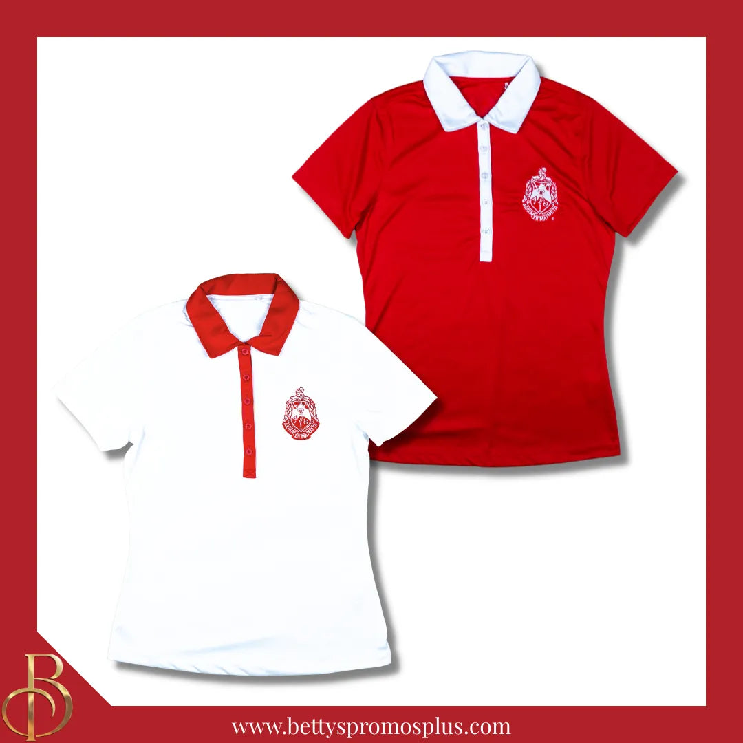 Delta Sigma Theta ΔΣΘ Contrast Collar Golf Shirt Dry Fit Polo-Delta Sigma Theta Paraphernalia-Delta Sigma Theta Polo Shirt-Betty's Promos Plus