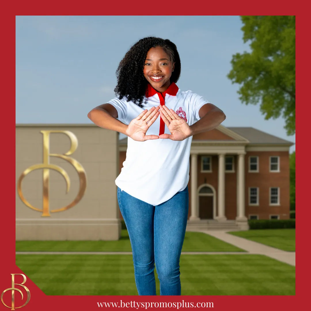 Delta Sigma Theta ΔΣΘ Contrast Collar Golf Shirt Dry Fit Polo-Delta Sigma Theta Paraphernalia-Delta Sigma Theta Polo Shirt-Betty's Promos Plus