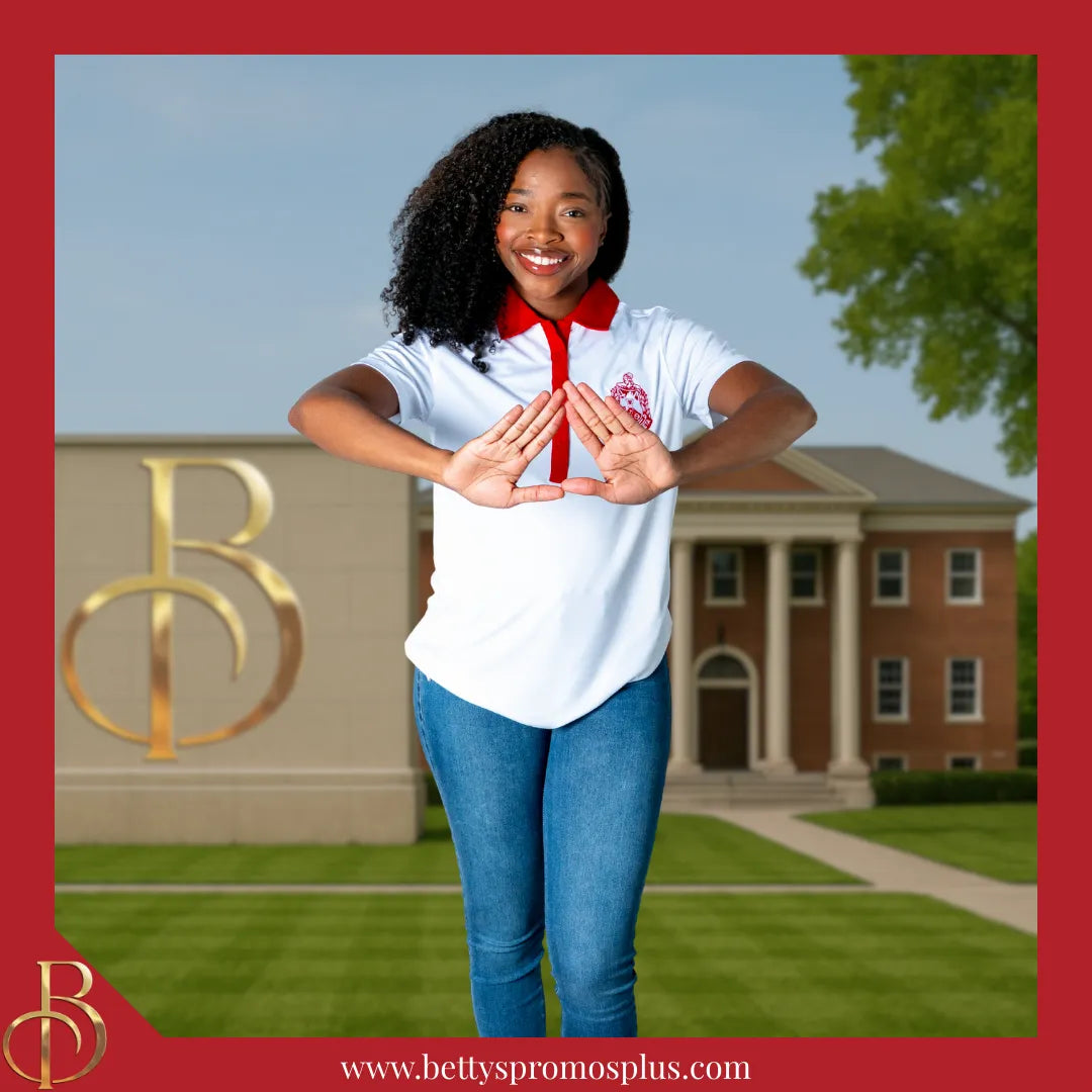 Delta Sigma Theta ΔΣΘ Contrast Collar Golf Shirt Dry Fit Polo-Delta Sigma Theta Paraphernalia-Delta Sigma Theta Polo Shirt-Betty's Promos Plus