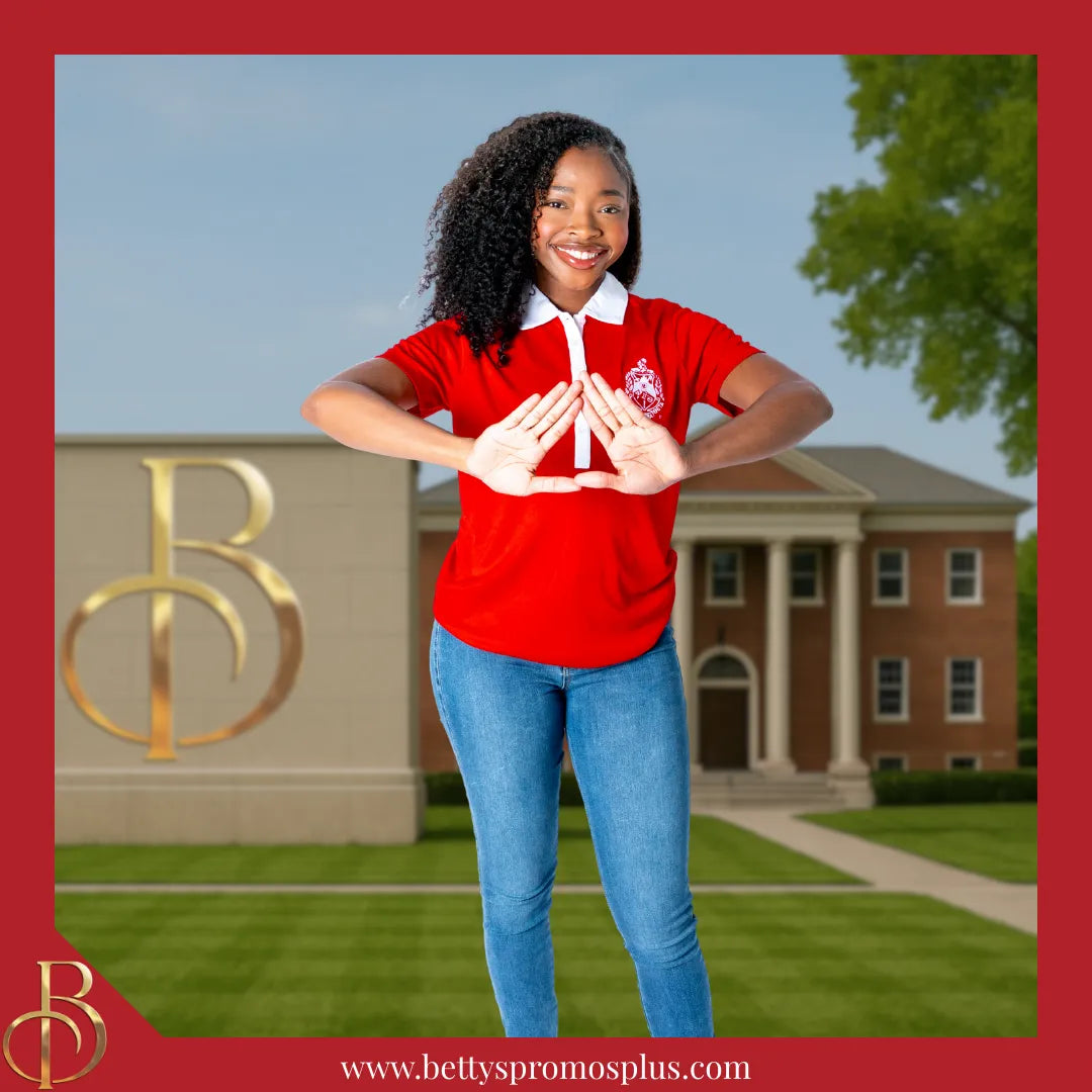 Delta Sigma Theta ΔΣΘ Contrast Collar Golf Shirt Dry Fit Polo-Delta Sigma Theta Paraphernalia-Delta Sigma Theta Polo Shirt-Betty's Promos Plus