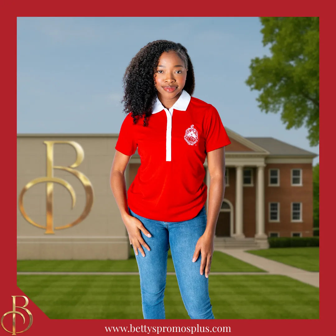Delta Sigma Theta ΔΣΘ Contrast Collar Golf Shirt Dry Fit Polo-Delta Sigma Theta Paraphernalia-Delta Sigma Theta Polo Shirt-Betty's Promos Plus