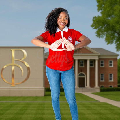 Delta Sigma Theta ΔΣΘ Contrast Collar Golf Shirt Dry Fit Polo-Delta Sigma Theta Paraphernalia-Delta Sigma Theta Polo Shirt-Betty's Promos Plus