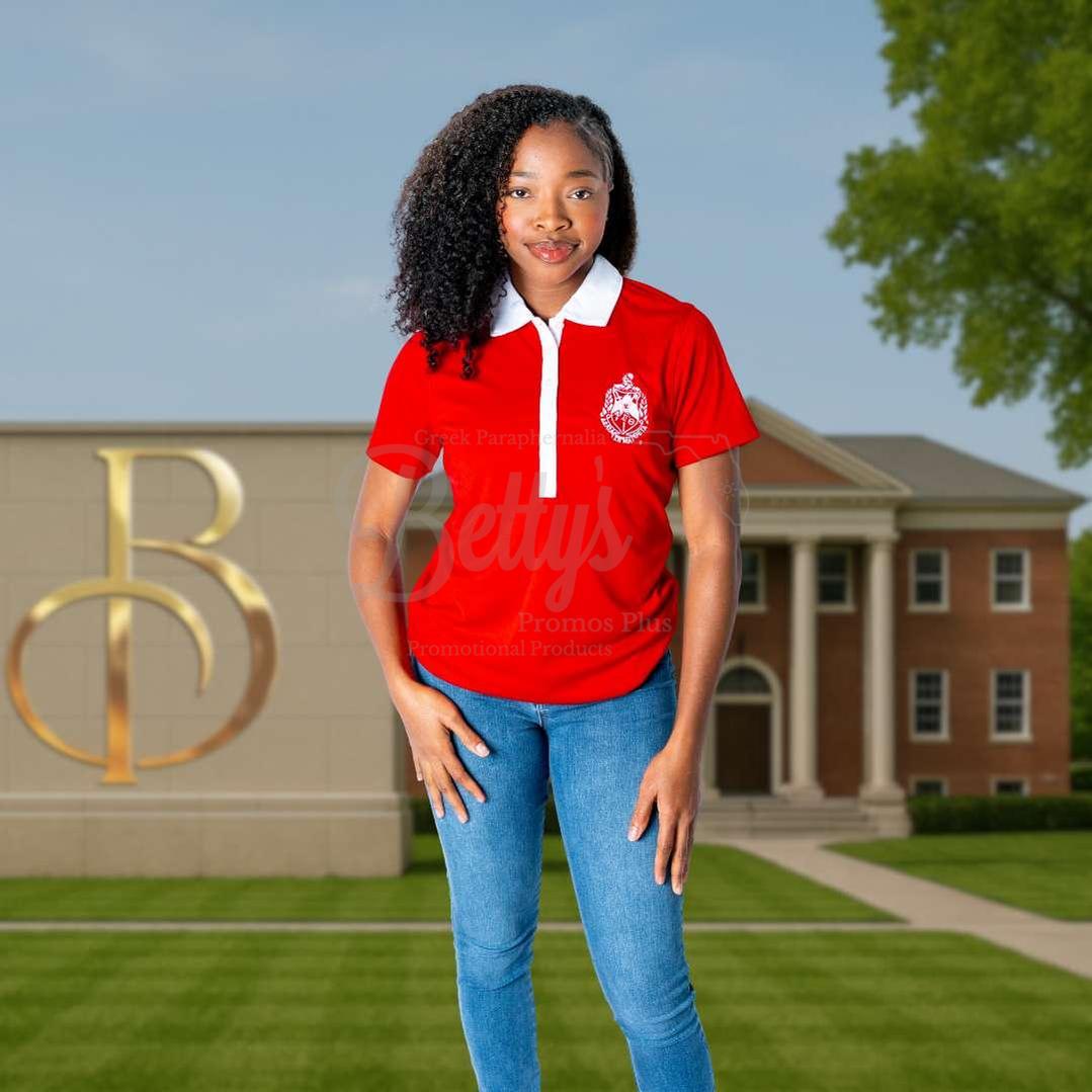 Delta Sigma Theta ΔΣΘ Contrast Collar Golf Shirt Dry Fit Polo-Delta Sigma Theta Paraphernalia-Delta Sigma Theta Polo Shirt-Betty's Promos Plus