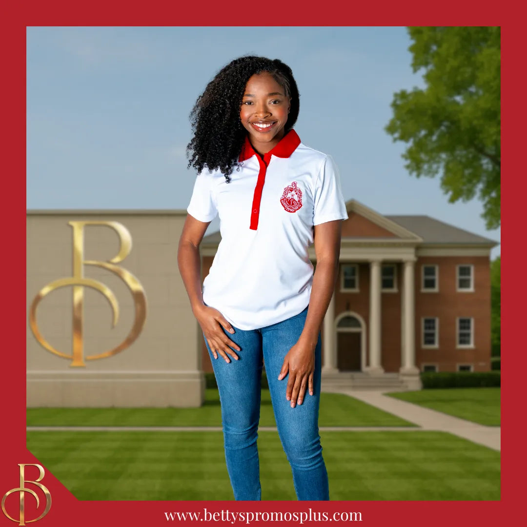 Delta Sigma Theta ΔΣΘ Contrast Collar Golf Shirt Dry Fit Polo-Delta Sigma Theta Paraphernalia-Delta Sigma Theta Polo Shirt-Betty's Promos Plus