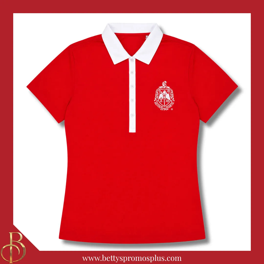 Delta Sigma Theta ΔΣΘ Contrast Collar Golf Shirt Dry Fit Polo-Red-X-Small-Delta Sigma Theta Paraphernalia-Delta Sigma Theta Polo Shirt-Betty's Promos Plus