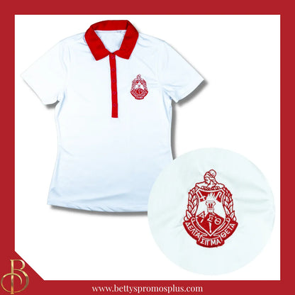Delta Sigma Theta ΔΣΘ Contrast Collar Golf Shirt Dry Fit Polo-White-X-Small-Delta Sigma Theta Paraphernalia-Delta Sigma Theta Polo Shirt-Betty's Promos Plus