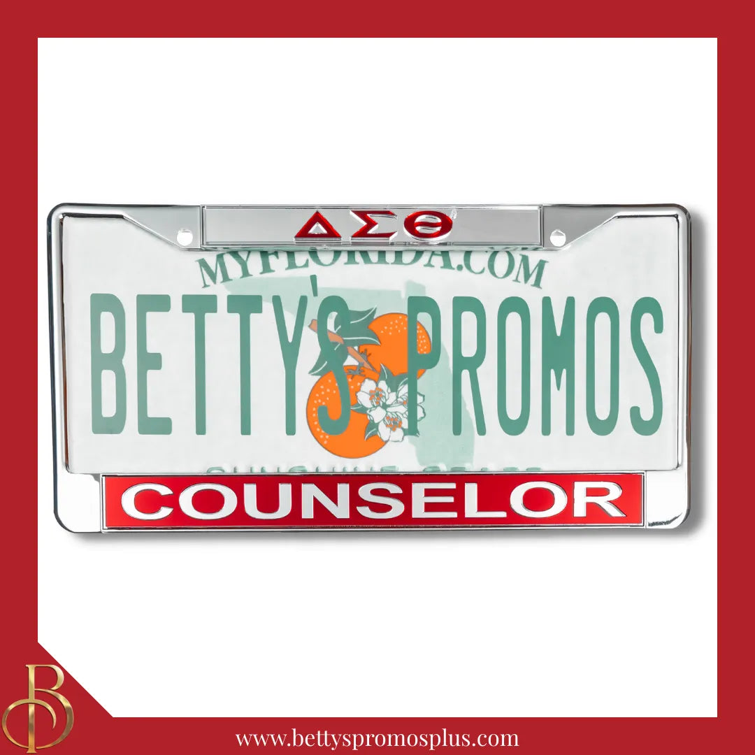 Delta Sigma Theta ΔΣΘ Counselor Chrome Laser Engraved Mirrored Acrylic Auto Tag License Plate Frame-Delta Sigma Theta Paraphernalia-Delta Sigma Theta Auto Tag Frame-Betty's Promos Plus