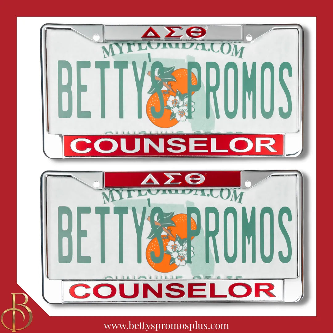 Delta Sigma Theta ΔΣΘ Counselor Chrome Laser Engraved Mirrored Acrylic Auto Tag License Plate Frame-Delta Sigma Theta Paraphernalia-Delta Sigma Theta Auto Tag Frame-Betty's Promos Plus