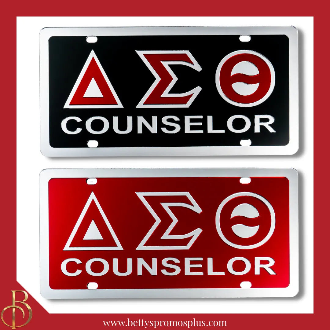 Delta Sigma Theta ΔΣΘ Counselor Laser Engraved Mirrored Acrylic Auto Tag License Plate-Delta Sigma Theta Paraphernalia-Delta Sigma Theta Auto Tag-Betty's Promos Plus
