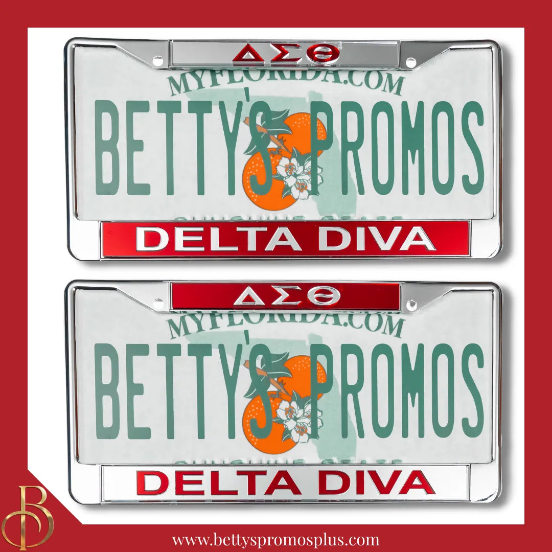 Delta Sigma Theta ΔΣΘ Delta Diva Chrome Laser Engraved Mirrored Acrylic Auto Tag License Plate Frame-Delta Sigma Theta Paraphernalia-Delta Sigma Theta Auto Tag Frame-Betty's Promos Plus
