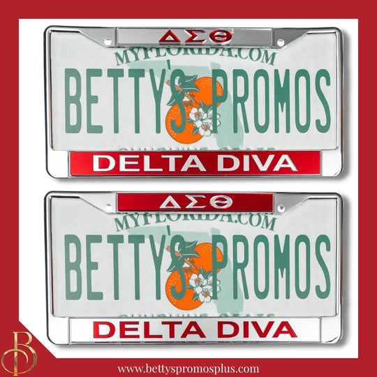 Delta Sigma Theta ΔΣΘ Delta Diva Chrome Laser Engraved Mirrored Acrylic Auto Tag License Plate Frame-Delta Sigma Theta Paraphernalia-Delta Sigma Theta Auto Tag Frame-Betty's Promos Plus