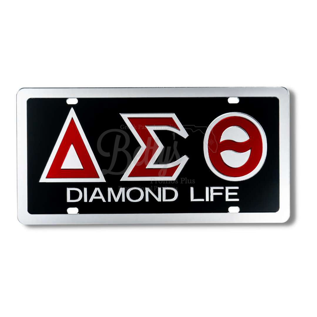 Delta Sigma Theta ΔΣΘ Diamond Life Laser Engraved Mirrored Acrylic Auto Tag License Plate-Delta Sigma Theta Paraphernalia-Delta Sigma Theta Auto Tag-Betty's Promos Plus