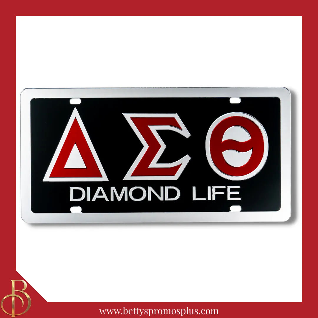 Delta Sigma Theta ΔΣΘ Diamond Life Laser Engraved Mirrored Acrylic Auto Tag License Plate-Delta Sigma Theta Paraphernalia-Delta Sigma Theta Auto Tag-Betty's Promos Plus