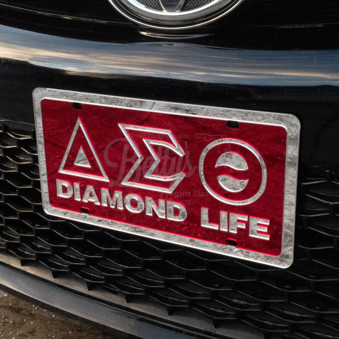 Delta Sigma Theta ΔΣΘ Diamond Life Laser Engraved Mirrored Acrylic Auto Tag License Plate-Delta Sigma Theta Paraphernalia-Delta Sigma Theta Auto Tag-Betty's Promos Plus