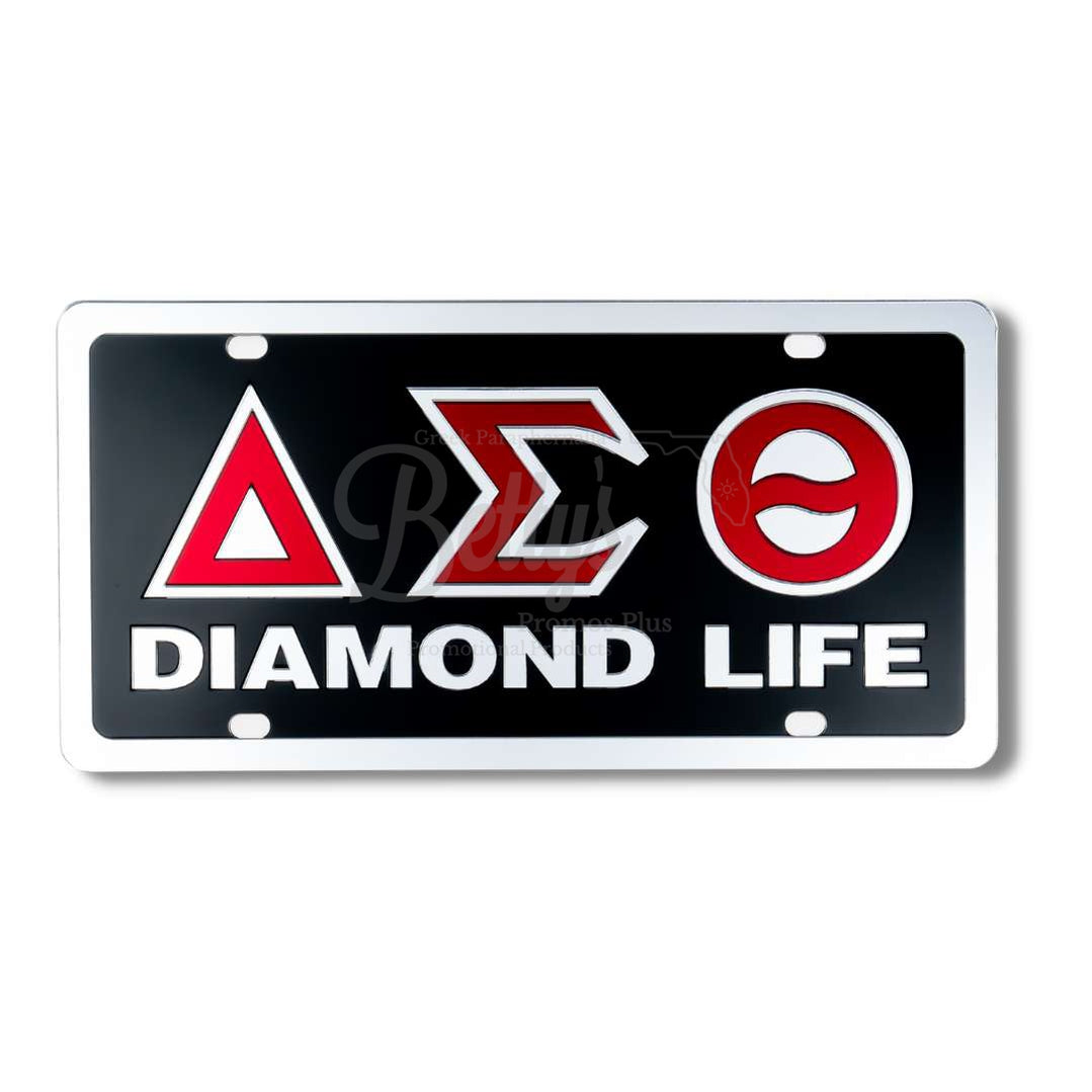 Delta Sigma Theta ΔΣΘ Diamond Life Laser Engraved Mirrored Acrylic Auto Tag License Plate-Delta Sigma Theta Paraphernalia-Delta Sigma Theta Auto Tag-Betty's Promos Plus