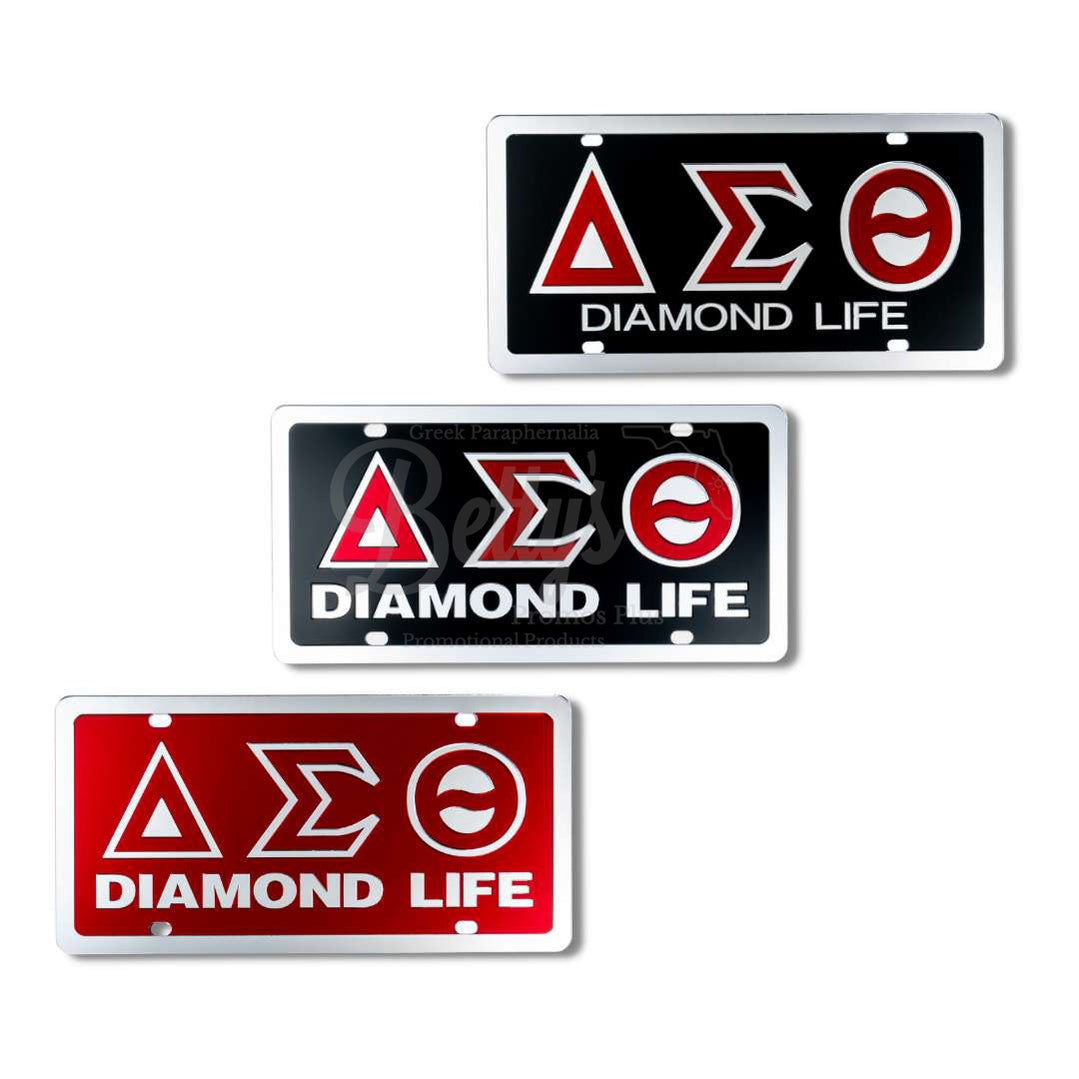 Delta Sigma Theta ΔΣΘ Diamond Life Laser Engraved Mirrored Acrylic Auto Tag License Plate-Delta Sigma Theta Paraphernalia-Delta Sigma Theta Auto Tag-Betty's Promos Plus
